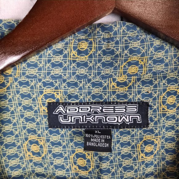 Vintage Address Unknown Button Shirt Men's XL Green & Yellow Geometric - Picture 3 of 5